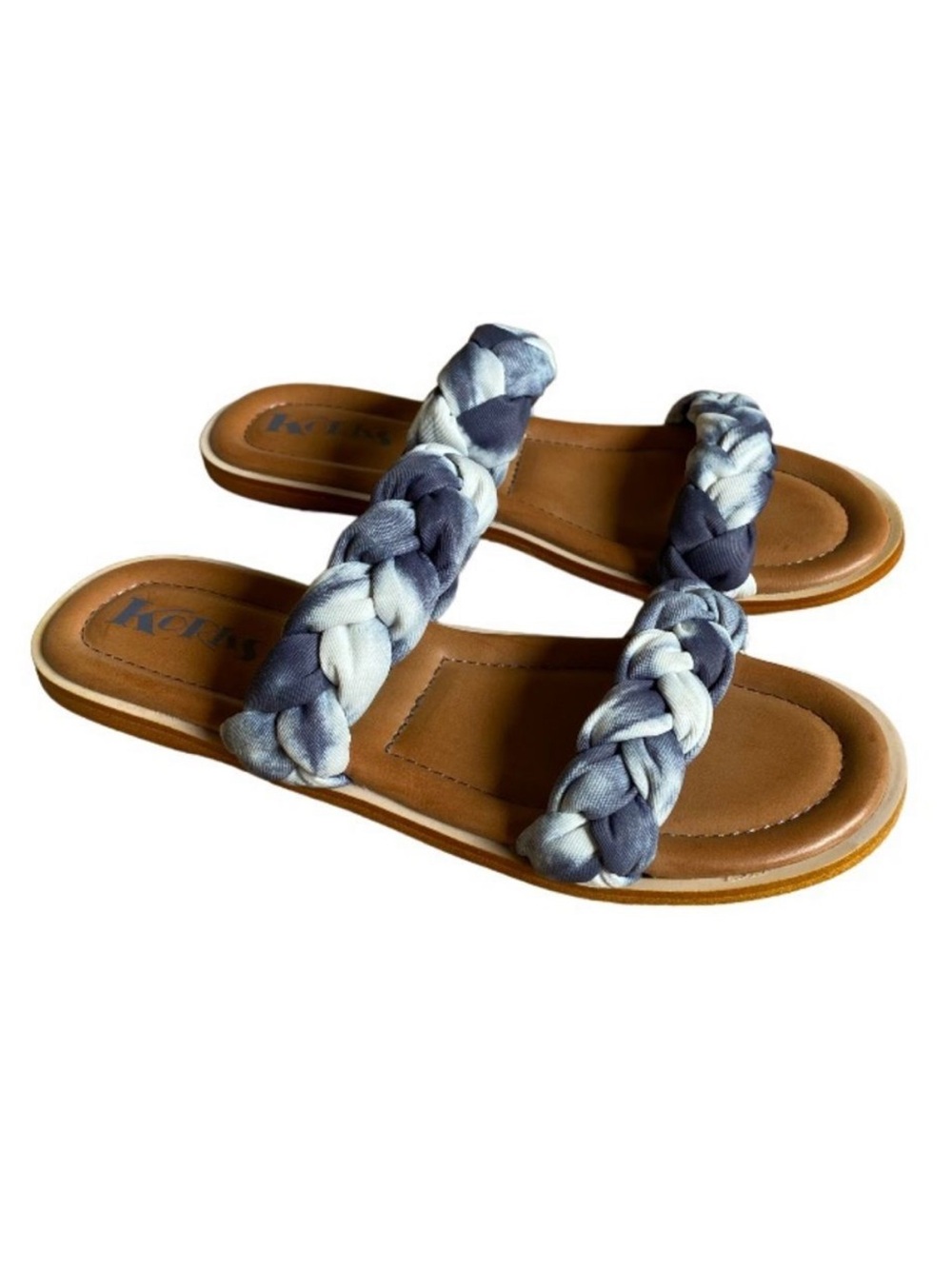 NEW Korks By Kork-Ease Braided Strap Slip-on Sandals Size 9 Blue Tie Dye Pilar
